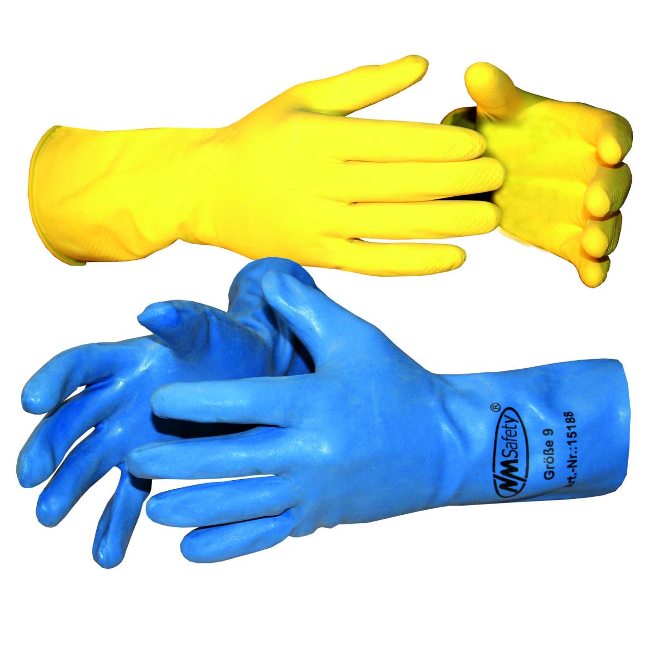 Fliesenleger-Handschuhe, Arbeitshandschuhe Kat.1 gelb und Kat.3 blau