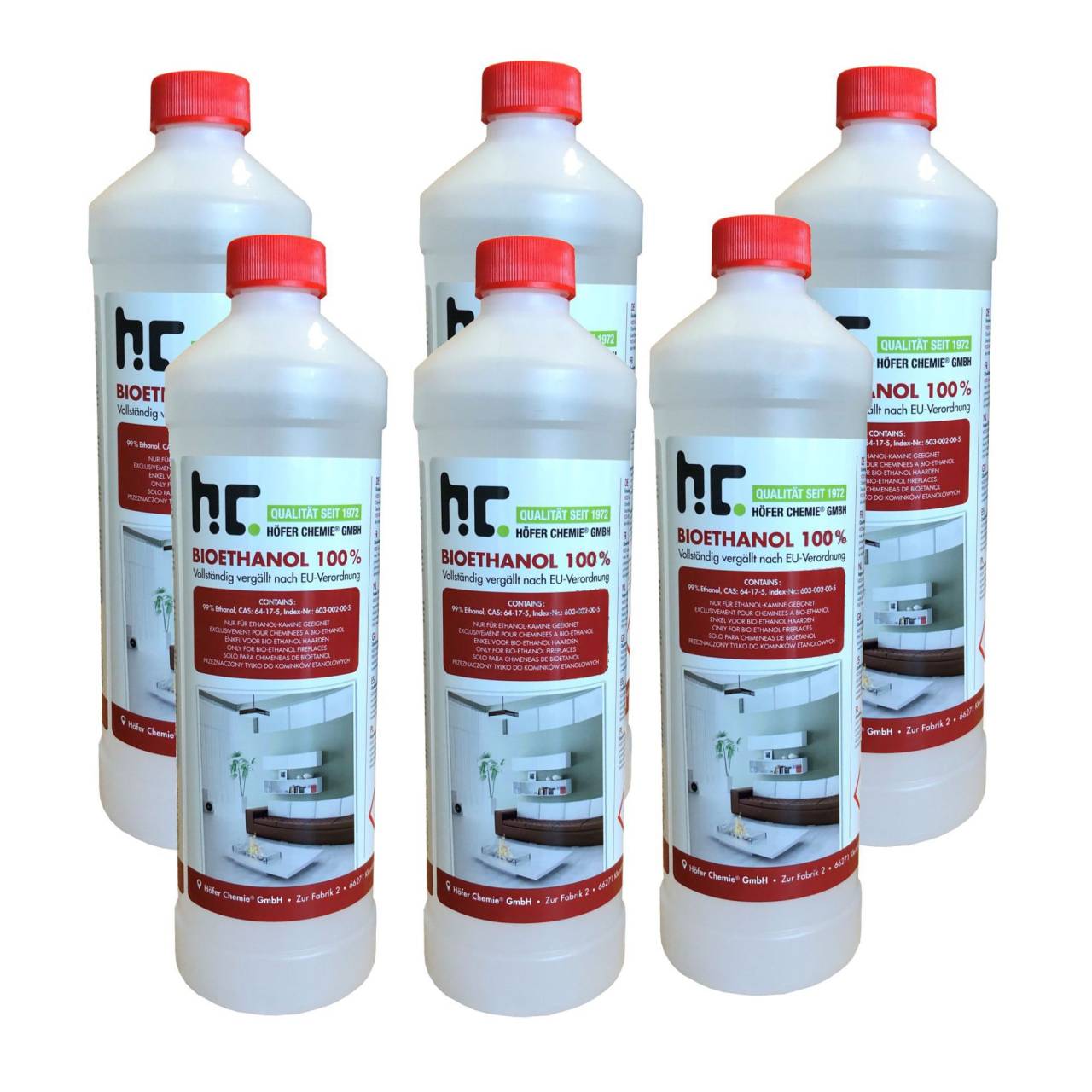 Bioethanol 'Höfer-Chemie®' / Pack a 6 x 1,0 l Flasche