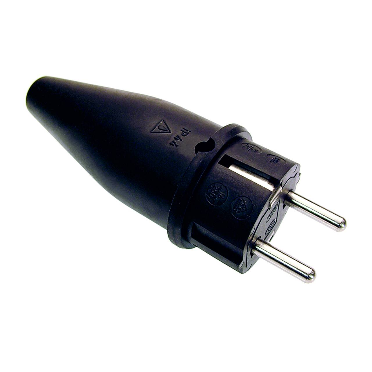 Schutzkontakt-Gummi-Stecker, schwarz, 230V, 16A, Außenbereich